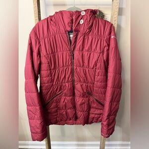 Columbia Omni-Heat Hooded Full Zip Fur Trim Puffer Jacket Red Size S Women